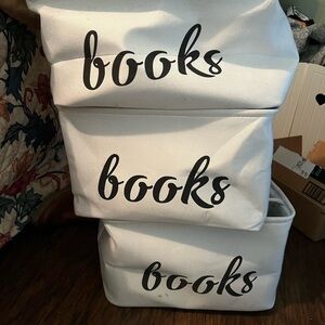 Amazon White Storage Bins with Black 'Books' Print